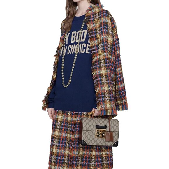 Gucci Padlock GG Supreme Bamboo Small Top Handle/ Shoulder Bag - Picture 11 of 13